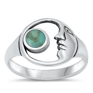 Sterling Silver New Boho Hand Crafted Genuine Turquoise Sun & Moon Ring, 5